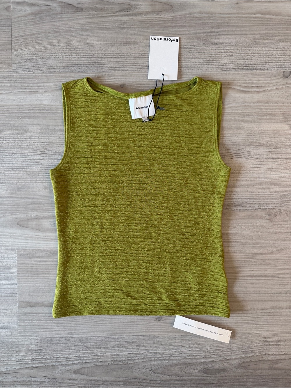 Reformation Dusk Top in Moss Green Textured Knit Tank NWT